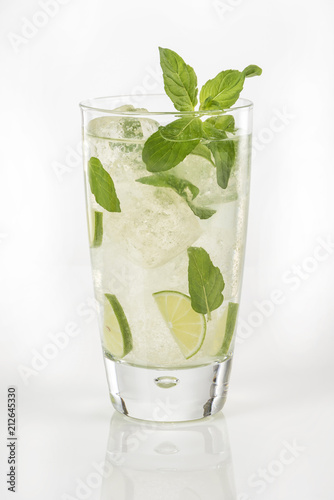 Cuban Mojito isolated in white background Traditional Mojito drink made with lime and spearmint