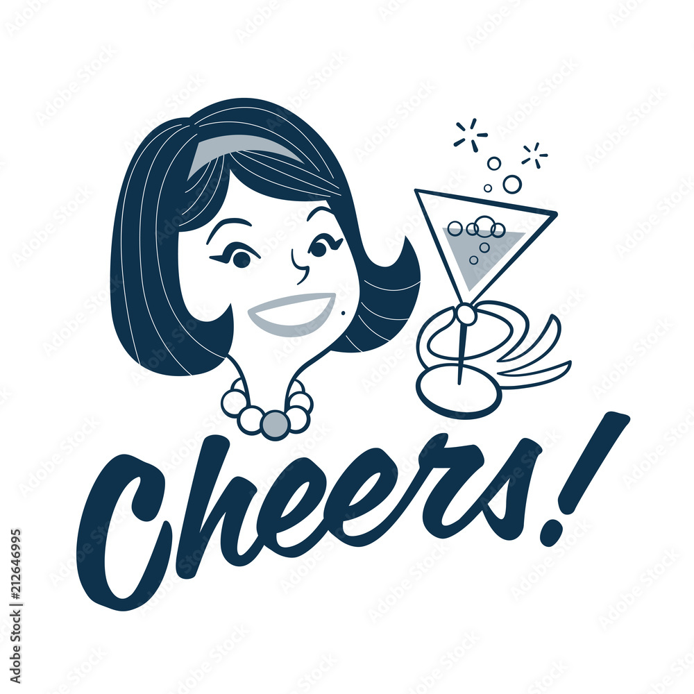 Vecteur Stock Vintage style clip art - Mid-century woman holding a glass of  champagne and cheering up - Vector EPS10 | Adobe Stock