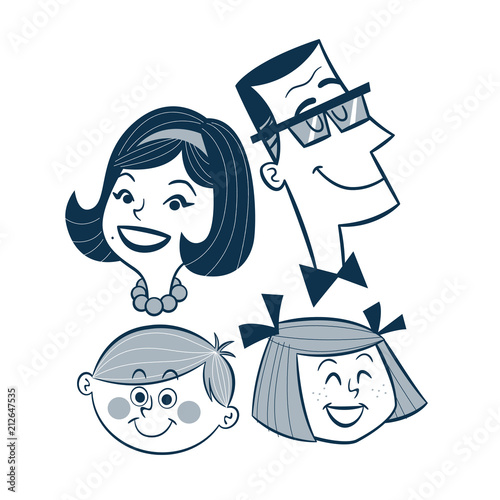 Vintage style clip art - Mid-century Happy Family - Vector EPS10