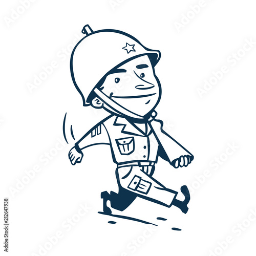 Vintage style clip art - Soldier walking with his rifle on the shoulder - Vector EPS10