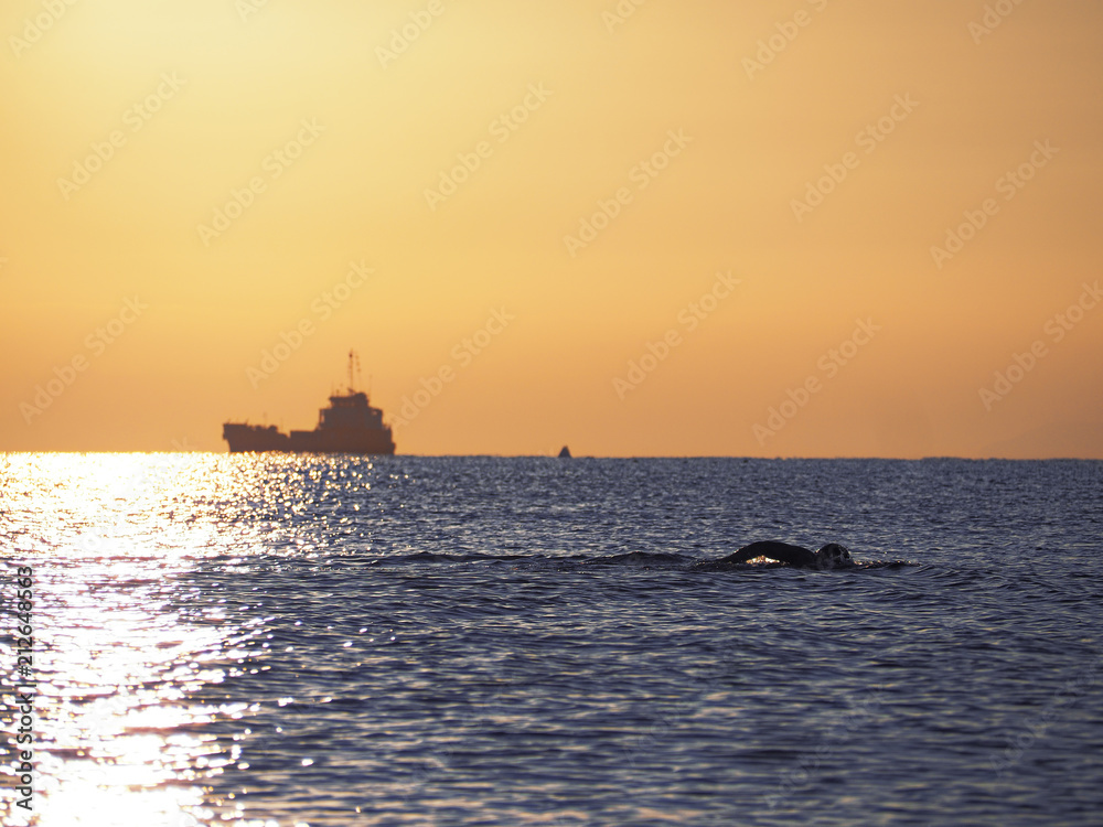 Ship at the sea during sunrise