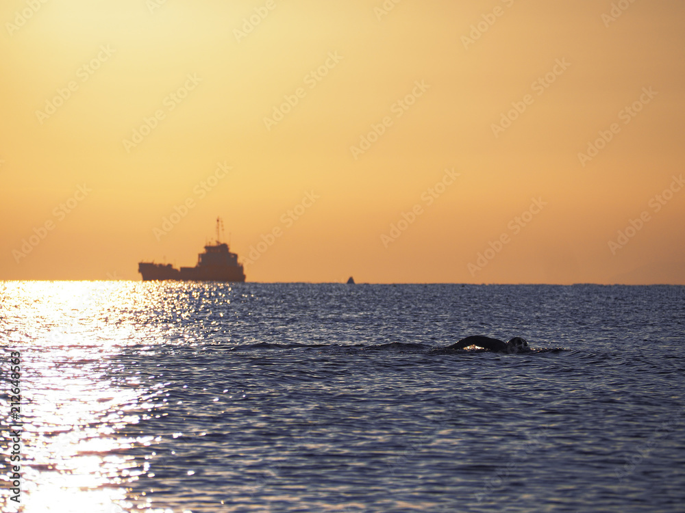 Ship at the sea during sunrise Ship at the sea during sunrise
