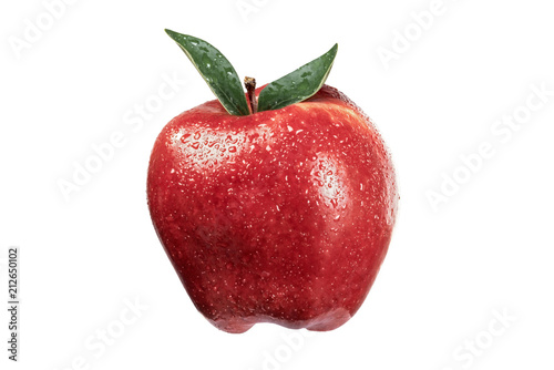 Red apple with clipping path Red Delicious apple kind with water dew droplets