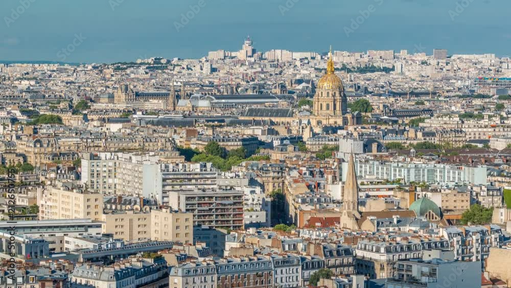 Aerial panorama above houses rooftops in a Paris timelapse Aerial panorama above houses rooftops in a Paris timelapse