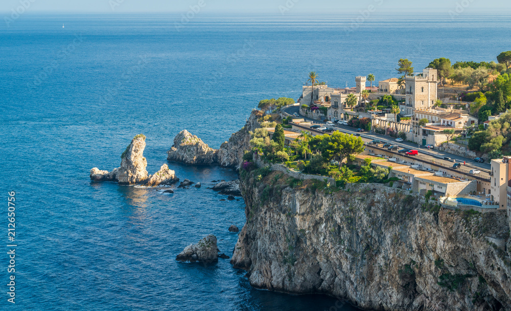 Scenic view of Taormina coastline, province of Messina, Sicily, southern Italy.