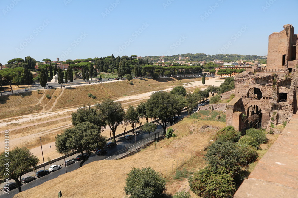 View from Palatine to Circus Maximus in Rome, Italy 