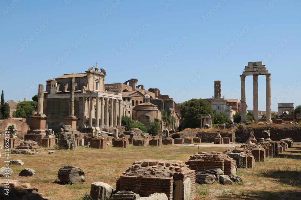 Obraz premium Forum Romanum the Dioscuri temple and Temple of Antoninus Pius and Faustina in Rome Italy 