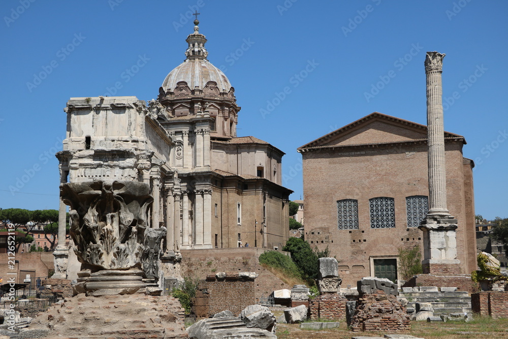 Curia Iulia and Church Santi Luca e Martina in Forum Romanum in Rome, Italy