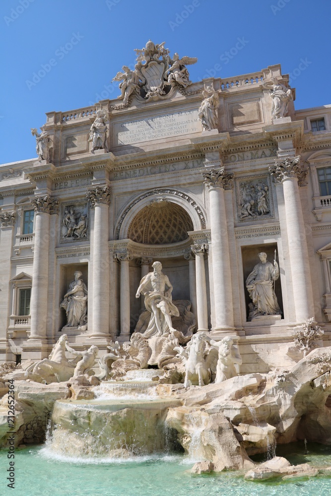 The Trevi Fountain at Piazza di Trevi in the moring in  Rome, Italy