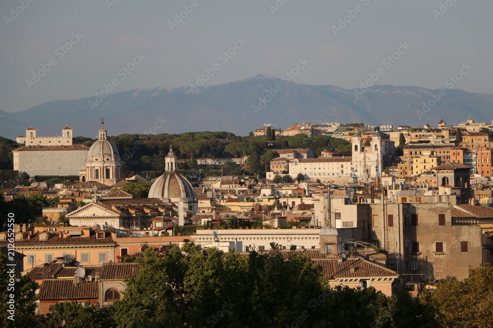 Dusk at historic city of Rome view from the Hill Gianicolo, Italy 
