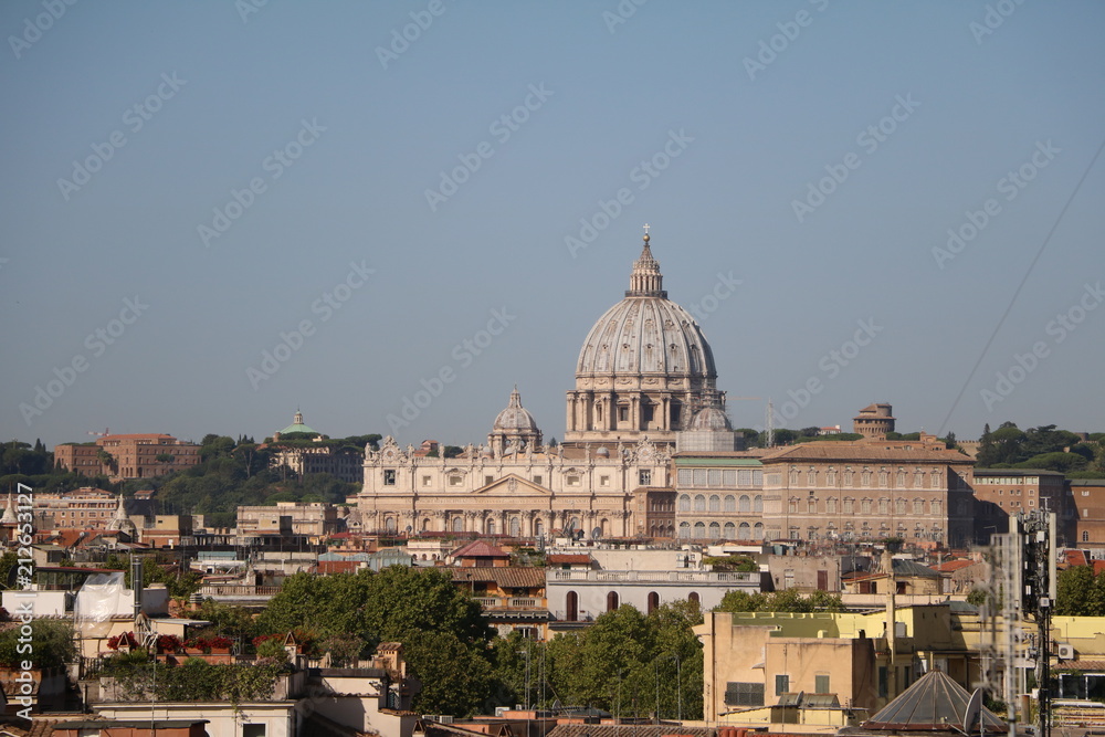 Rome and St. Peter's Basilica view from park Villa Borghese, Italy 