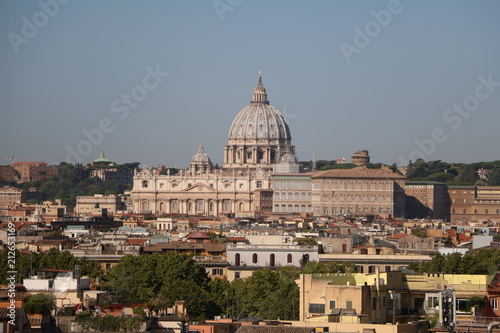 View from park Villa Borghese to Rome and St. Peter's Basilica, Italy
