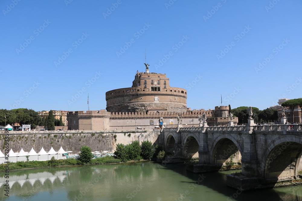 Mausoleo di Adriano and Angel Bridge on the Tiber River in Rome, Italy