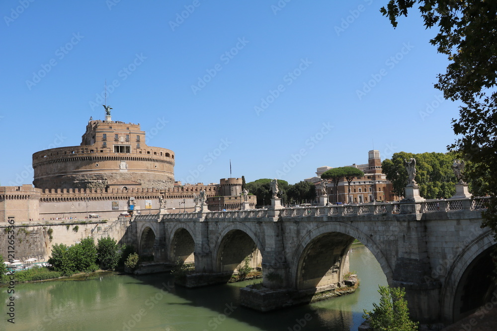 Castel Sant’Angelo and Angel Bridge on the Tiber River in Rome, Italy