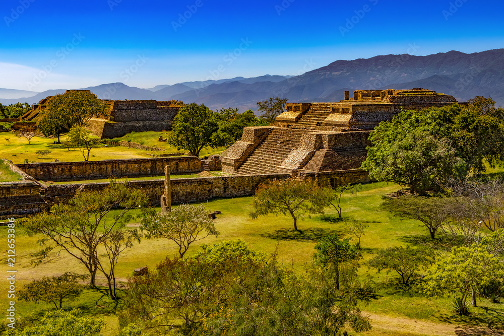 Mexico. Archaeological Site of Monte Alban (UNESCO World Heritage Site). Buildings on west side of the Grand Plaza - System IV (Building K)