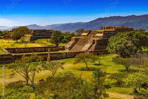 Mexico. Archaeological Site of Monte Alban (UNESCO World Heritage Site). Buildings on west side of the Grand Plaza - System IV (Building K) photo