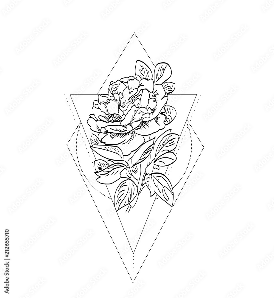 Geometric rose tattoo Recessed Framed Print by Neon Dot | Society6