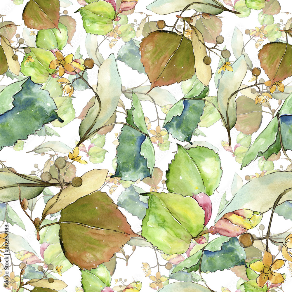 linden-leaves-in-a-watercolor-style-seamless-background-pattern-fabric-wallpaper-print-texture-aquarelle-leaf-for-background-texture-wrapper-pattern-frame-or-border-stock-illustration-adobe-stock