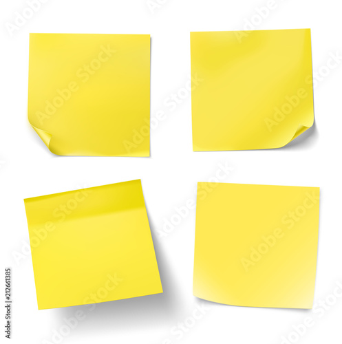 Yellow stick paper notes on white background. Vector illustration. Can be use for your design, presentation, promo, adv. EPS10.