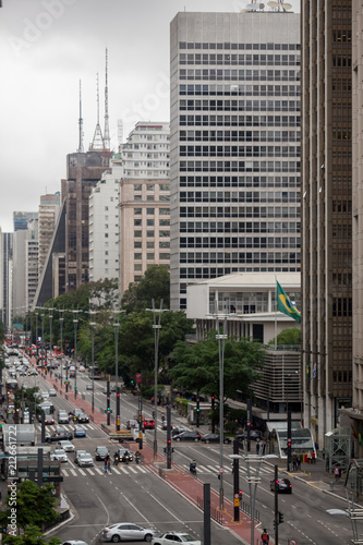 View on main avenue in São Paulo with high rise