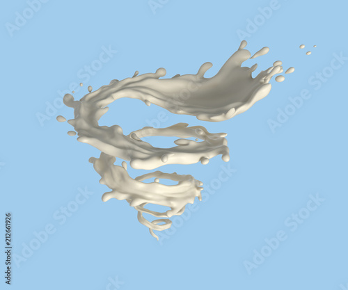 Liquid spinning twisted white milk splash isolated on background , 3d illustration photo