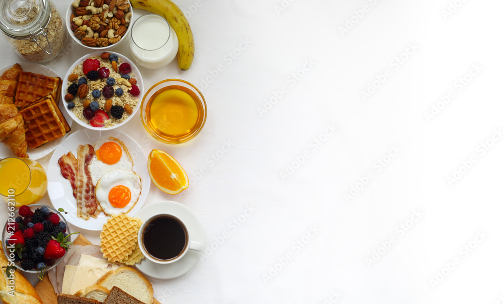 Healthy breakfast background - obrazy, fototapety, plakaty 