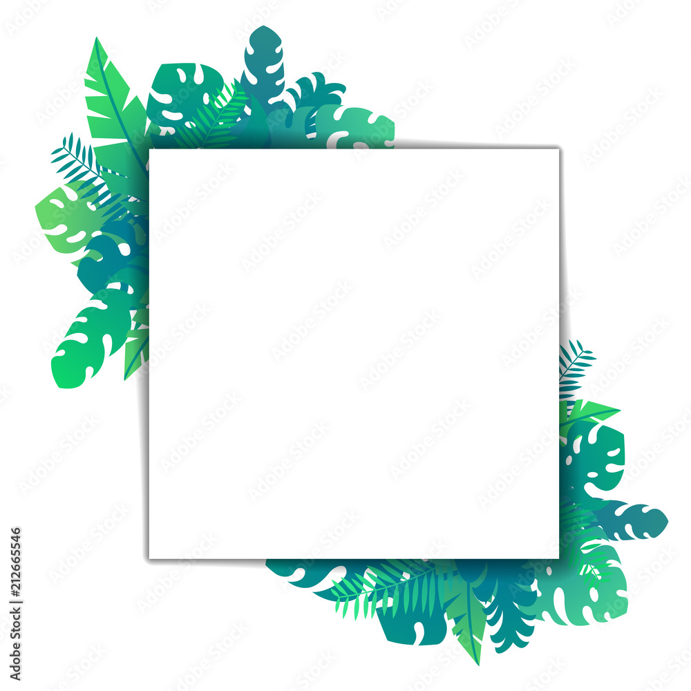 Template square card tropical leaves isolated