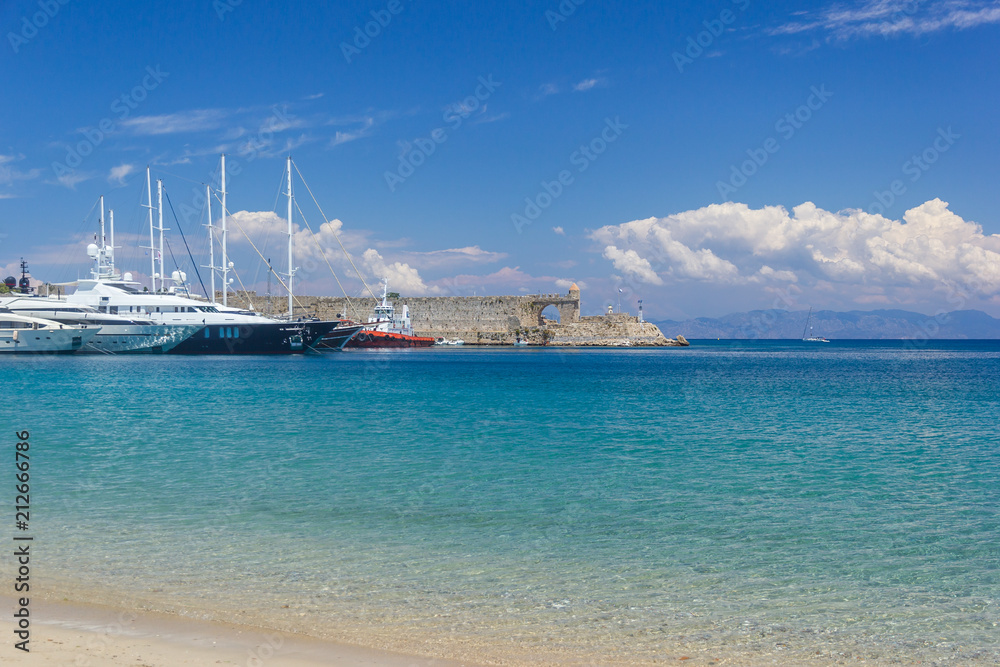 Azure Water and Blue Sky of Rhodes Greece Summer Coast Landscape