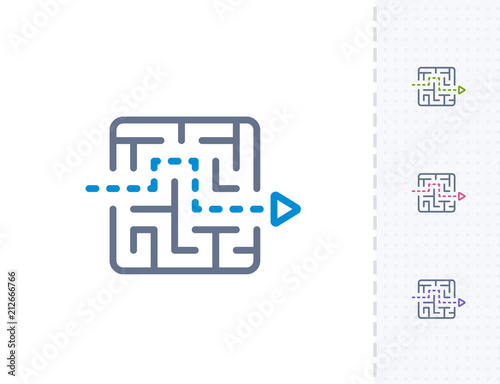 Arrow Through Maze - Vibrant Dash Icons . A professional, pixel-aligned icon .