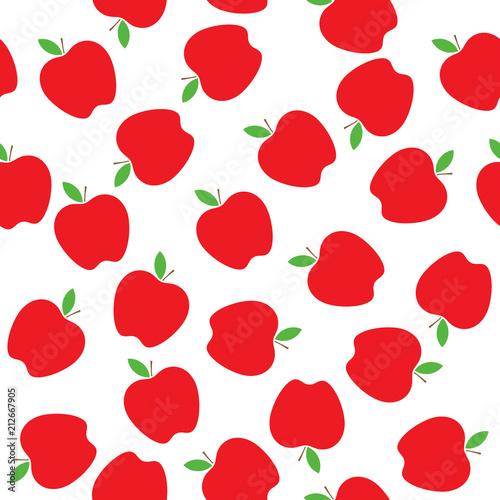 Red Apples Seamless Vector Pattern Tile. Repeating Print. Perfect for Back to School or Apple Picking or Food Packaging. Red Apples Randomly Arranged on White Background. Pattern Swatch is Included.