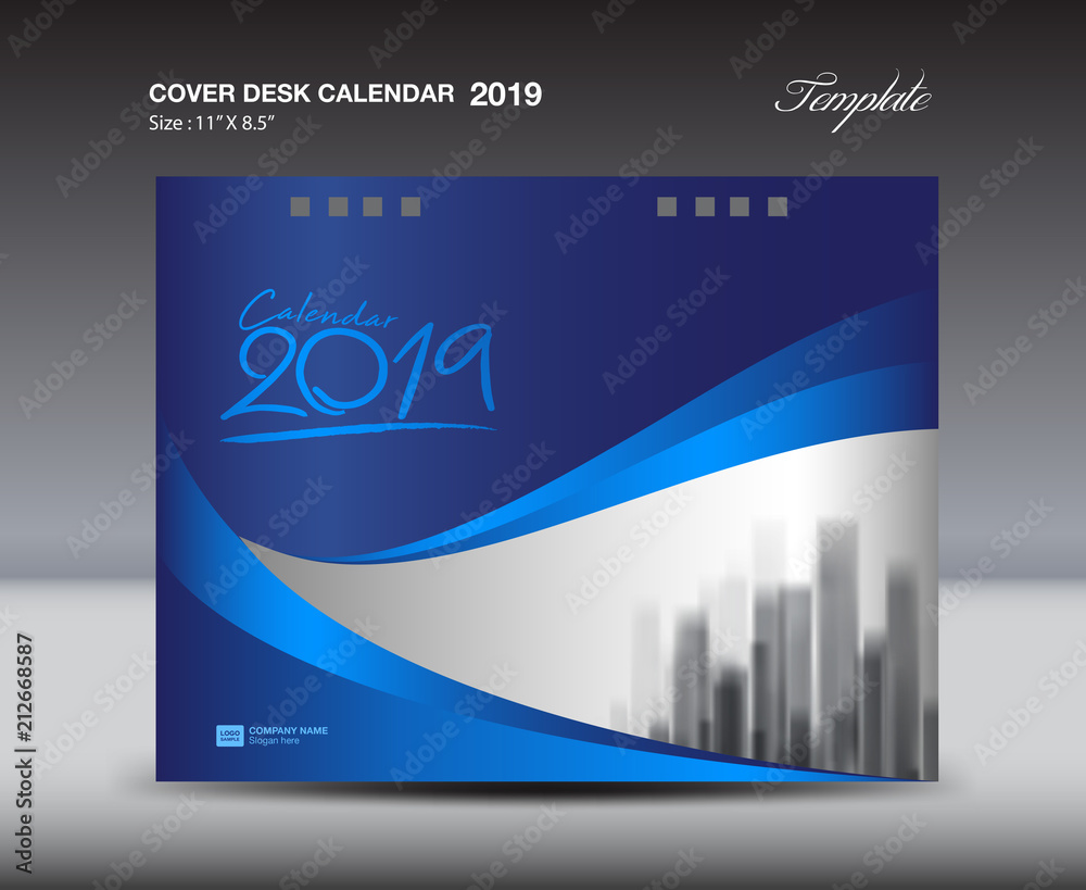 Blue Cover Desk Calendar 2019 Design template-2