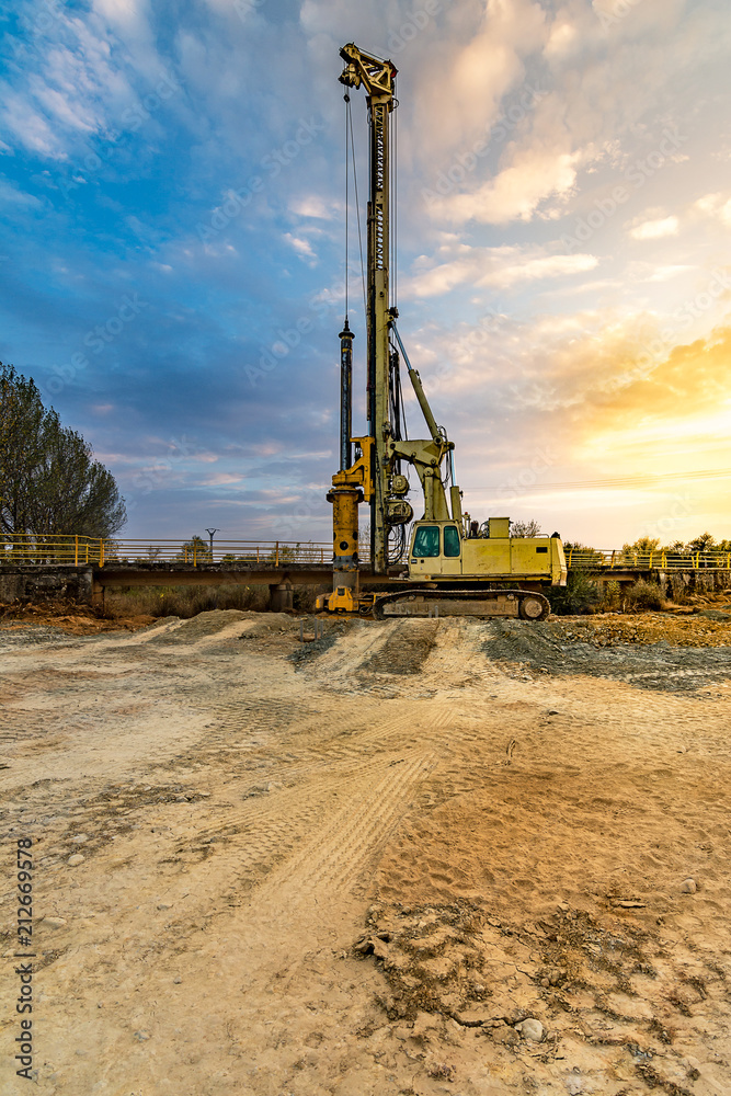 Machine for boring earth for the construction of pillars of a bridge in the province of Zamora in Spain Machine for boring earth for the construction of pillars of a bridge in the province of Zamora in Spain