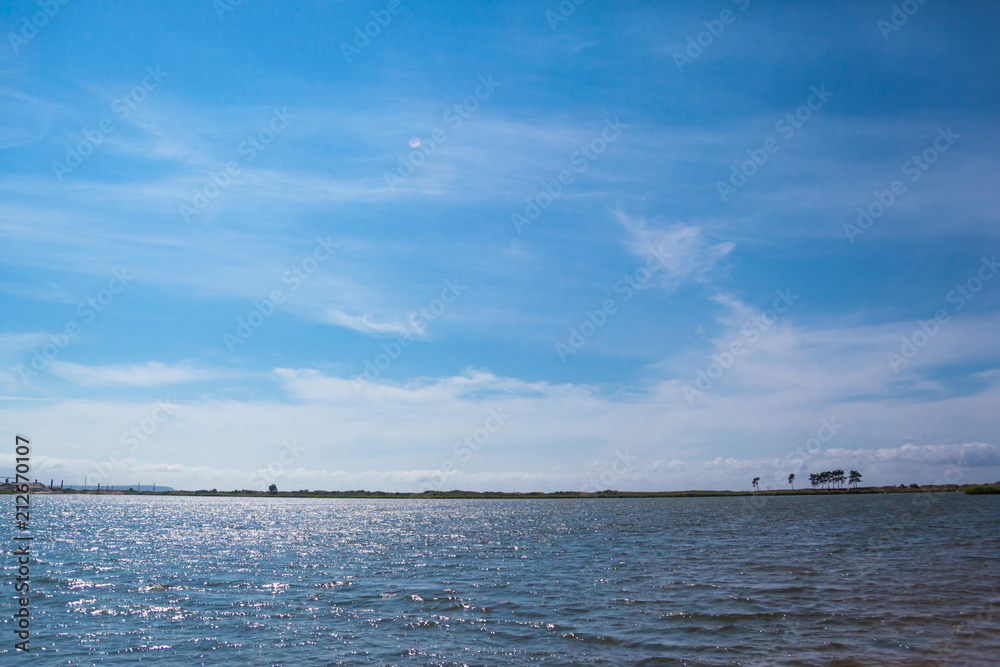 beautiful view of the lake on a bright sunny day