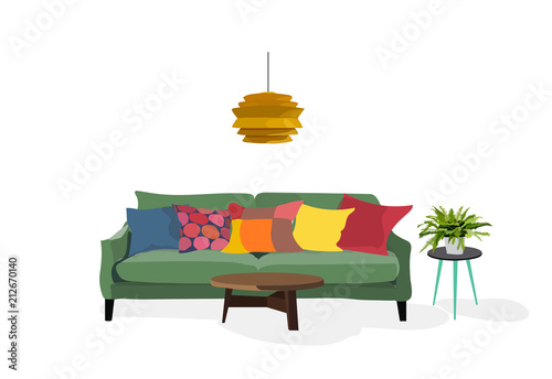 Fototapeta Naklejka Na Ścianę i Meble -  cozy modern living room. interior design elements. modern interior. danish. bright and colorful furniture illustration. 