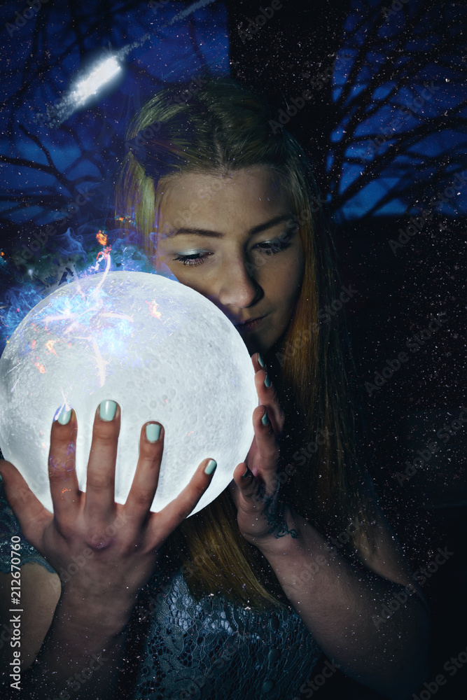 Naklejka premium Woman as moon fairy