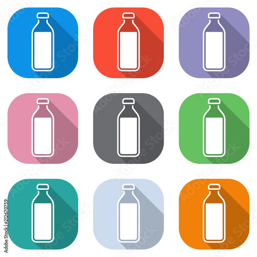 bottle of water  simple icon. Set of white icons on colored squares for applications. Seamless and pattern for poster