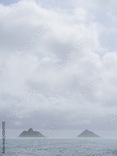 Two islands in a stormy atmosphere environment, Lanikai beach Kailua Hawaii