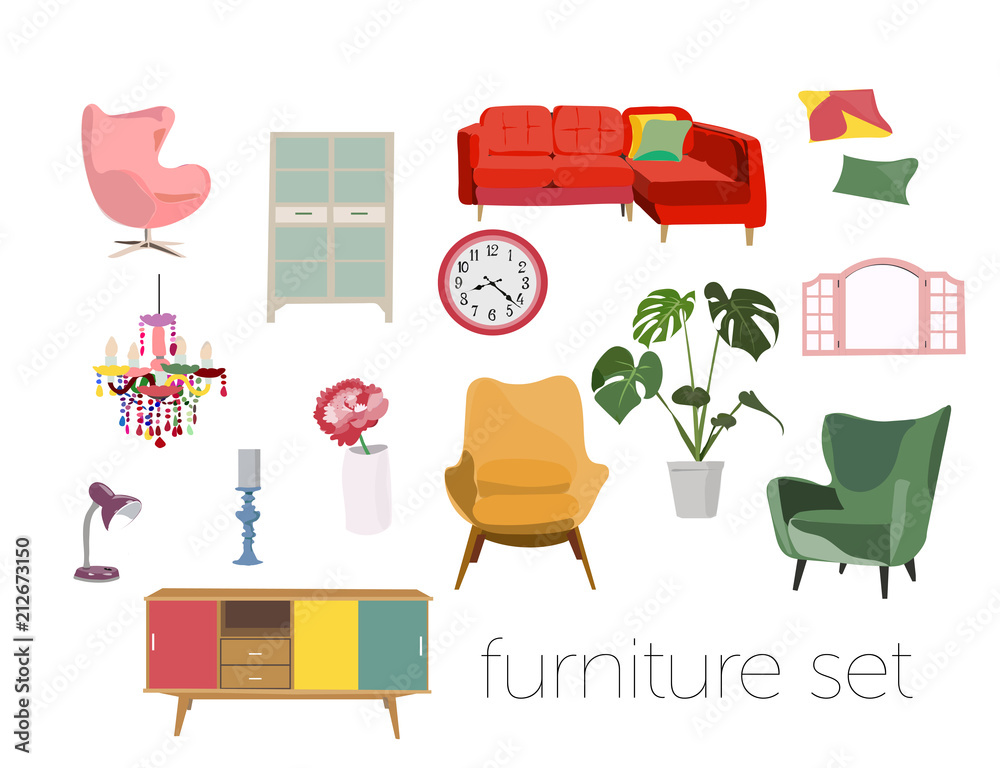 vector interior design illustration. collection set of elements ...