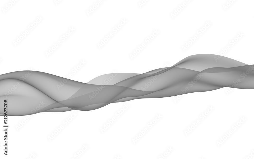 Abstract gray wave. Raster air background. Bright gray ribbon on white background. Gray scarf. Abstract gray smoke. 3D illustration Abstract gray wave. Raster air background. Bright gray ribbon on white background. Gray scarf. Abstract gray smoke. 3D illustration