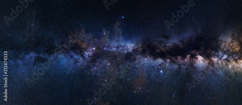 Fotografia Panoramic astrophotography of visible Milky Way galaxy