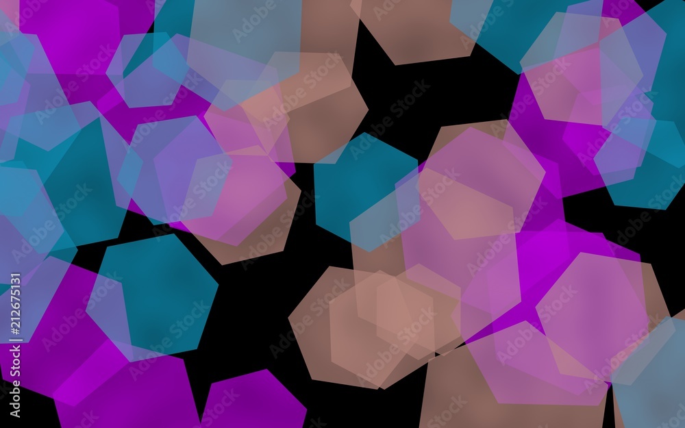 Multicolored translucent hexagons on dark background. Green tones. 3D illustration Multicolored translucent hexagons on dark background. Green tones. 3D illustration