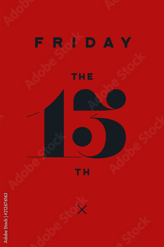 Friday the 13th. Banner and poster with text Friday the 13th. Hand drawn design in red and black color. Horror typography for party holiday 13th, Friday. Banner, poster, flyer. Vector Illustration
