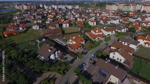 Beautiful modern city. Horizontal view of the roofs of European houses. European houses. Krasnodar, German village. Shot with Dji Phantom 4.