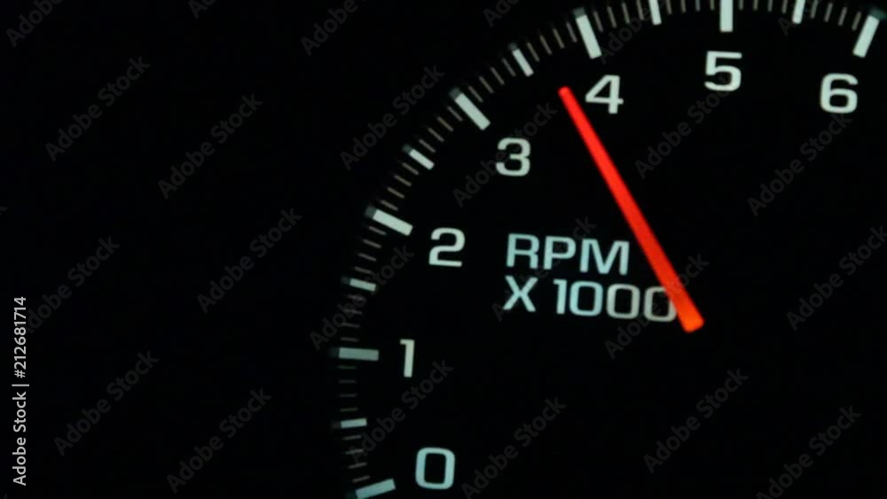 A Car or trucks dashboard RPM Gauge revs up from an idle at 500 up to 6000 and back down again. A Car or trucks dashboard RPM Gauge revs up from an idle at 500 up to 6000 and back down again.