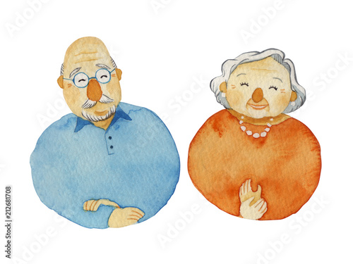 笑顔の老夫婦 シニア 人物　水彩 イラスト