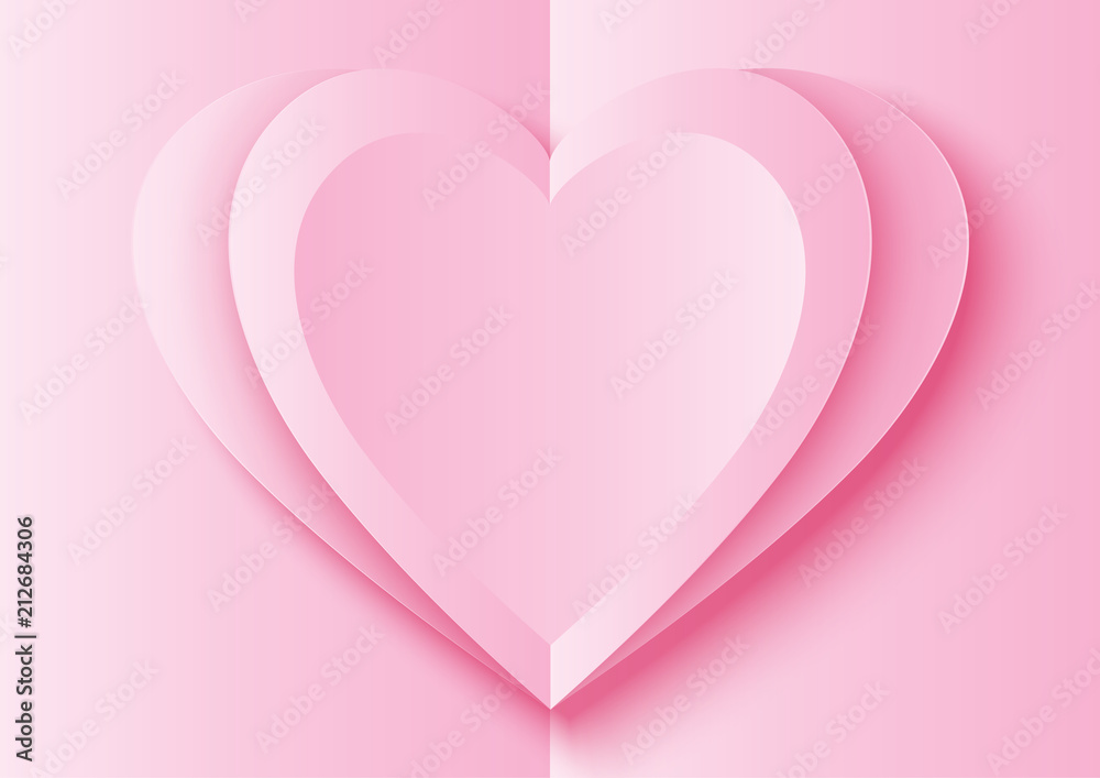 Love concept with origami pink hearts.Paper art style vector illustration.