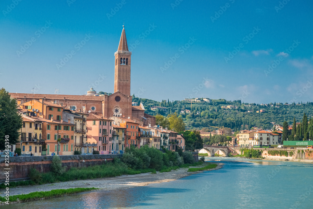 Verona shoreline along Adige river near Ponte Pietra