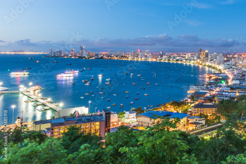 Canvastavla Night view of pattaya city beach during sunset at Pratumnak Viewpoint, Pattaya Thailand