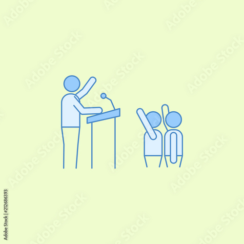 a man on the rostrum in front of voters field outline icon. Element of elections icon for mobile concept and web apps. Field outline a man on the rostrum in front of voters icon