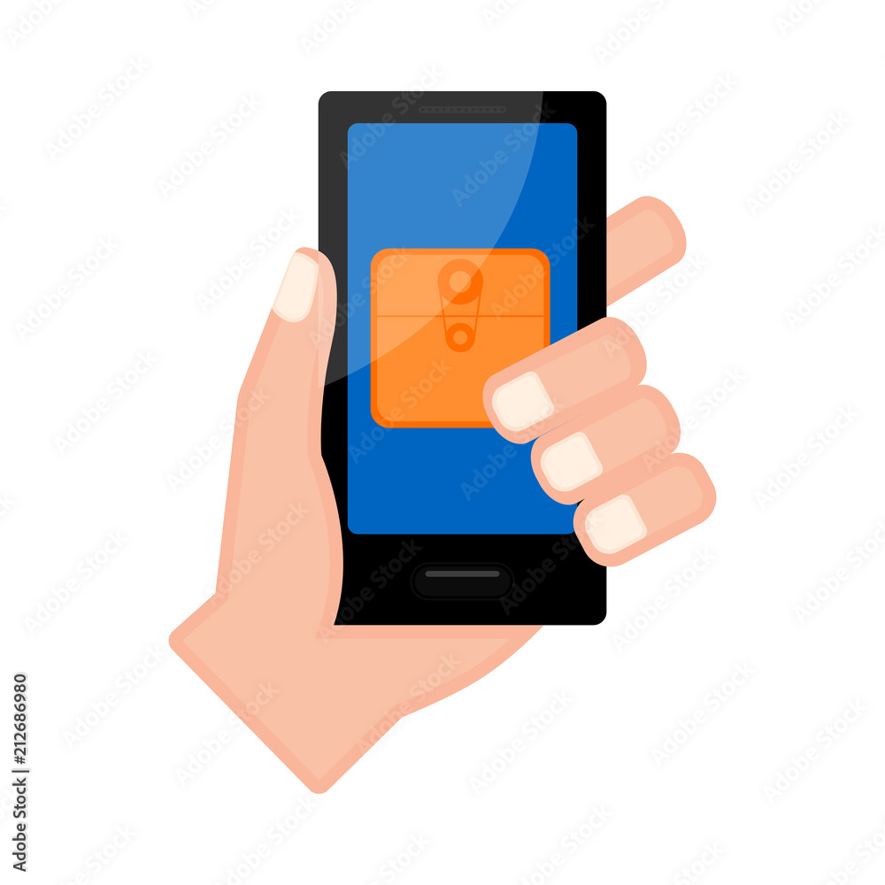Hand holding a smartphone with a folder icon Hand holding a smartphone with a folder icon